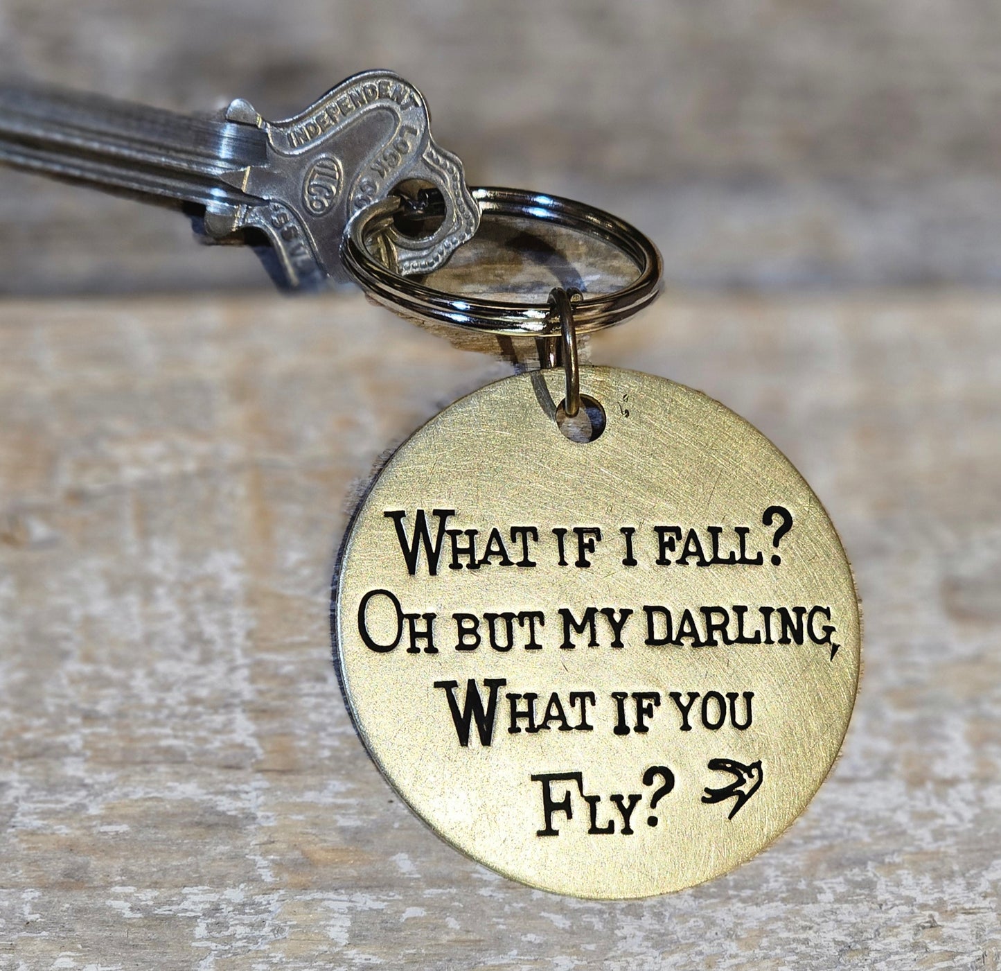 What If I Fall? - What If You Fly? Hand Stamped Brass