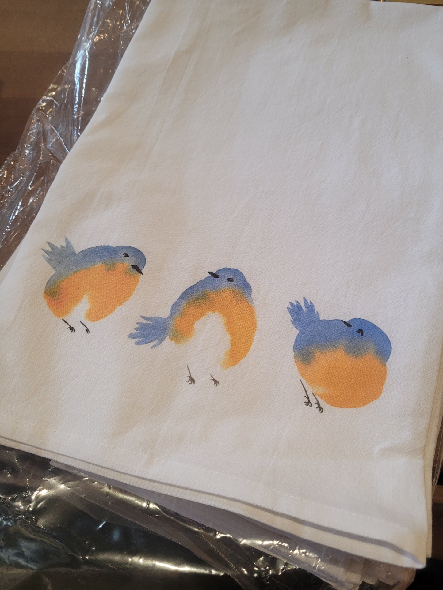 Three Blue Birds Tea Towel