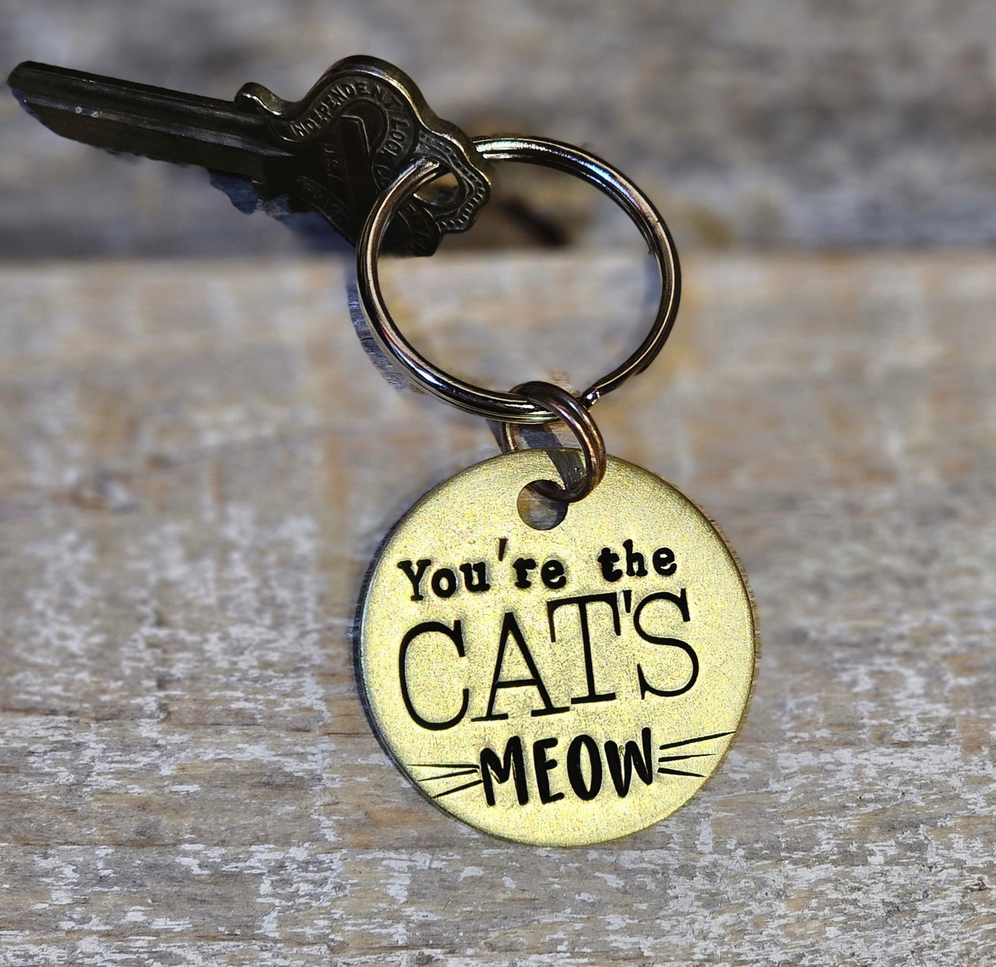 Cat's Meow Key Ring Necklace Hand Stamped Customizable