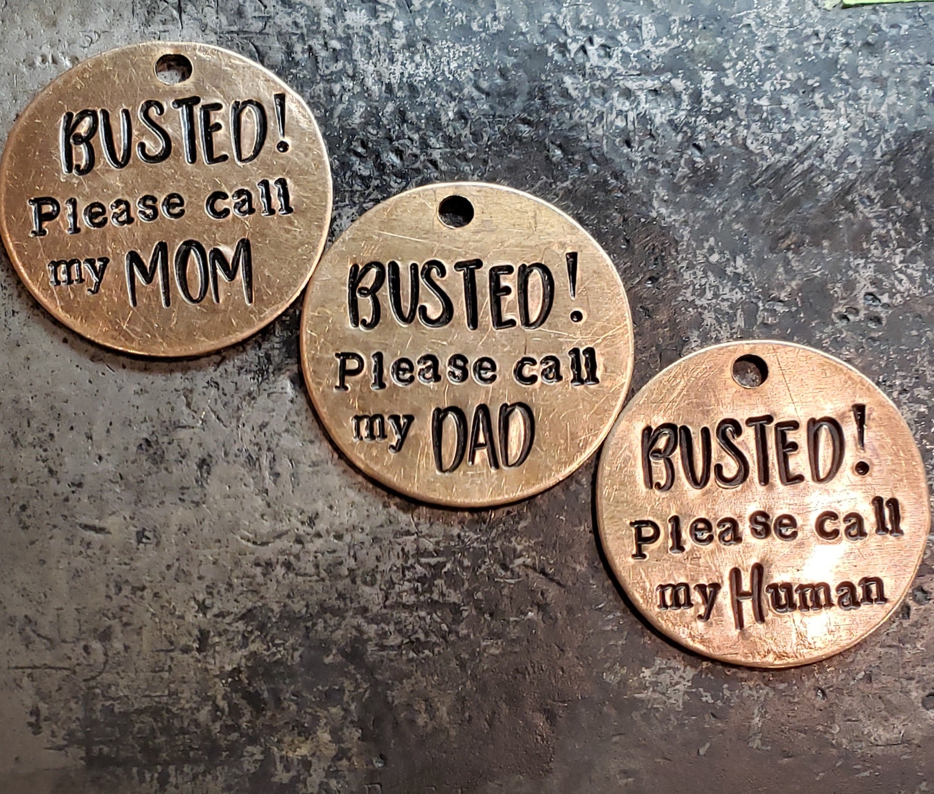 Busted! Please call my Mom, Dad, Human - customizable pet tag 