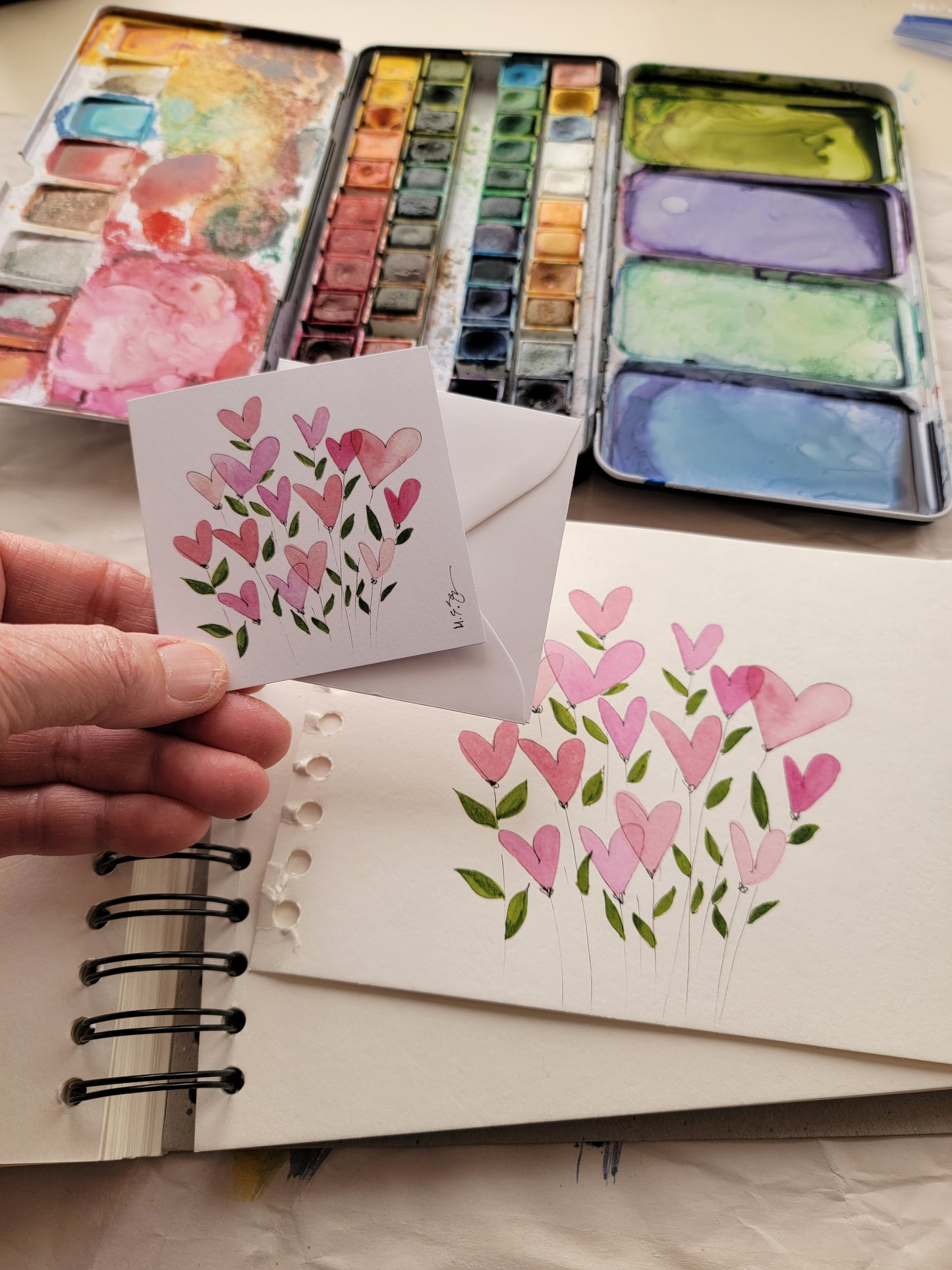 Heart Flowers by M. E. James 3x3 Gift Card