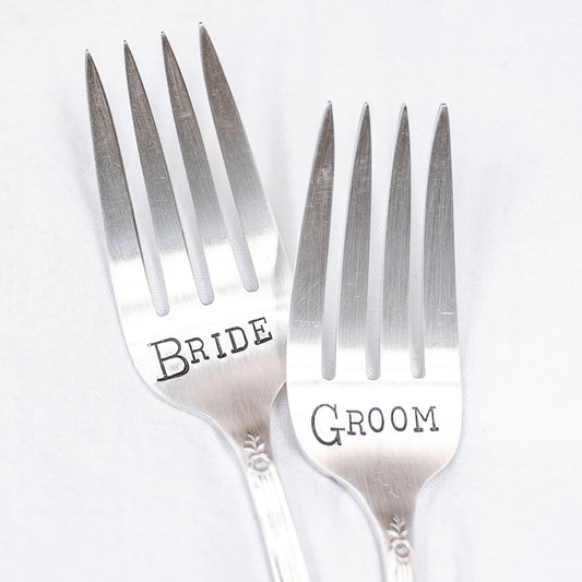 Bride Groom Silver Plate Fork Set