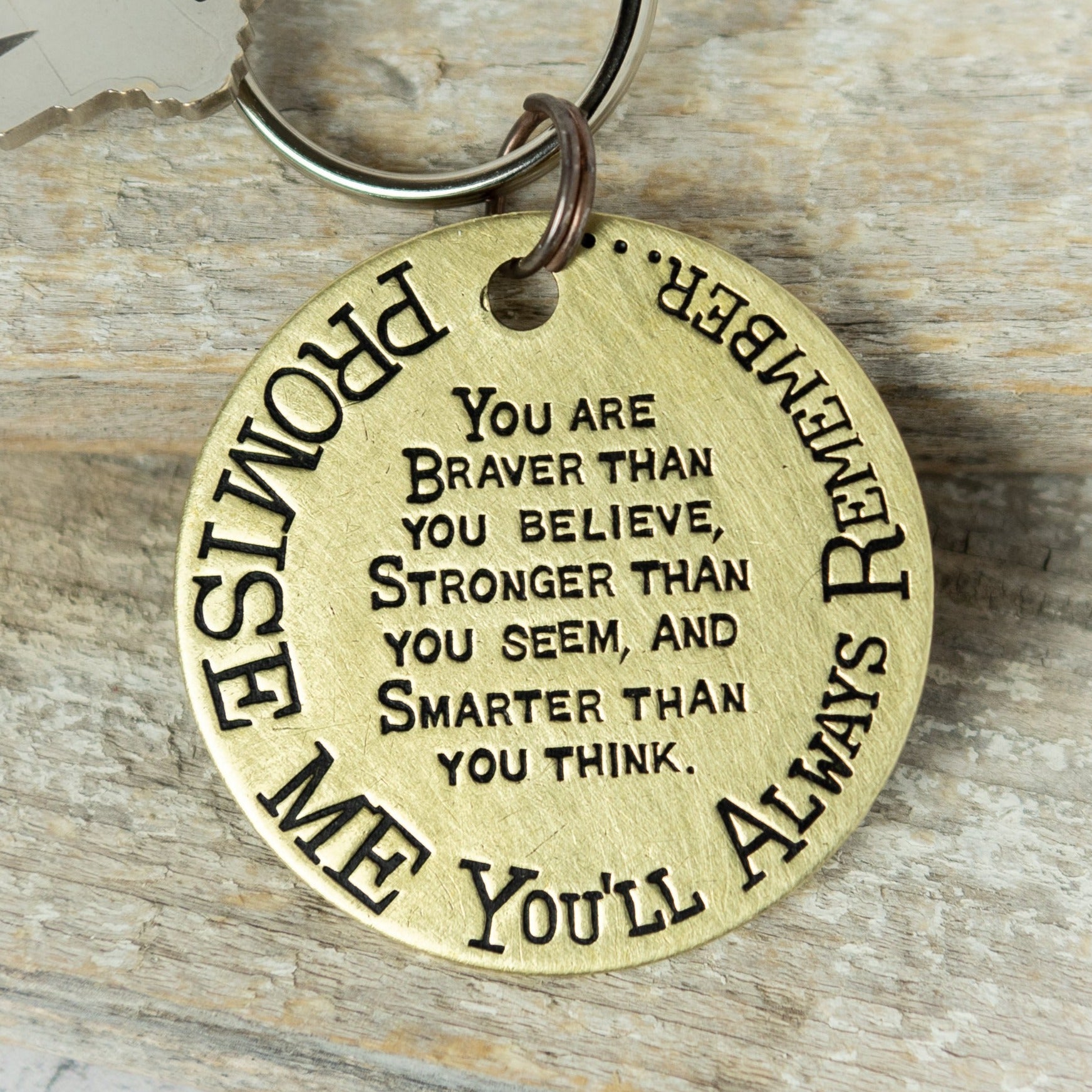 Promise Me You'll Always Stamped Brass Key ring Necklace