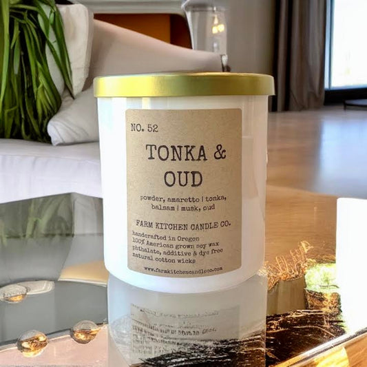 Tonka and Oud Soy Candle 8.5