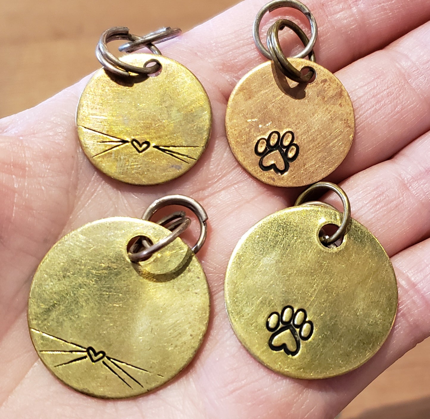 Pet Tag Dog Cat Large Small - Hand Stamped Brass