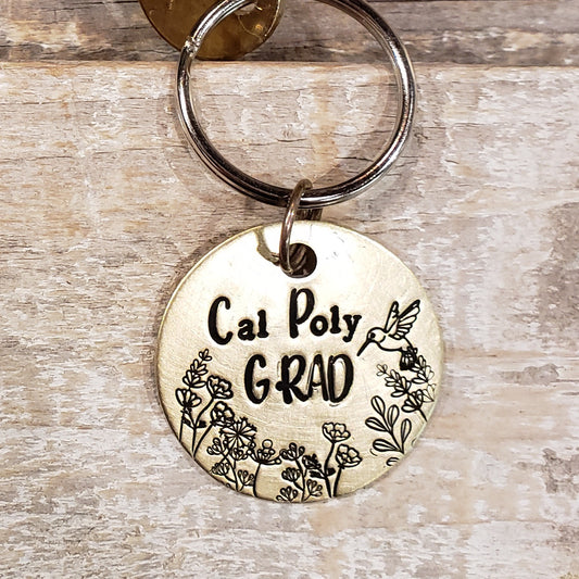 Cal Poly GRAD hand stamped brass key chain