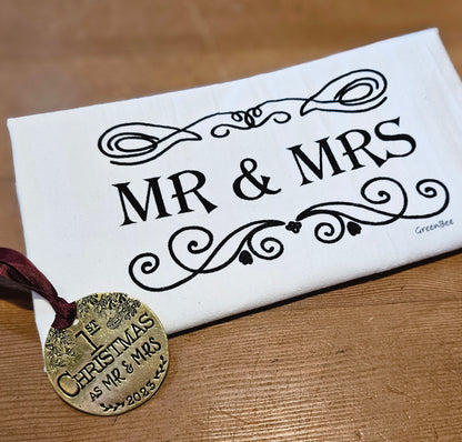 1st Christmas as Mr. & Mrs. Hand Stamped Brass Ornament