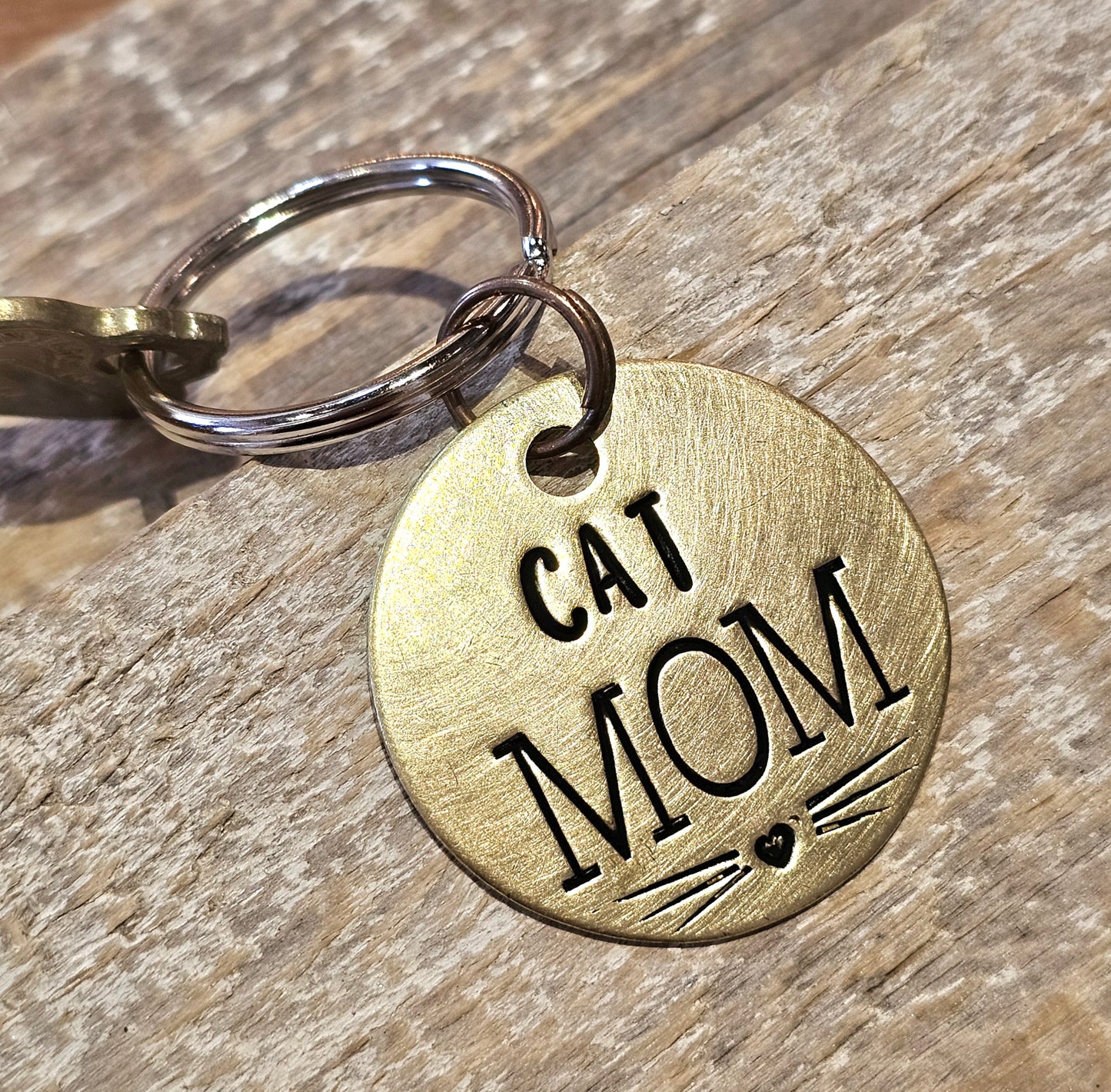 Cat Mom Key Ring Necklace Hand Stamped Customizable