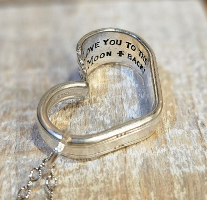 Love you to the moon & back! -Silverplate Heart Necklace Hand Stamped