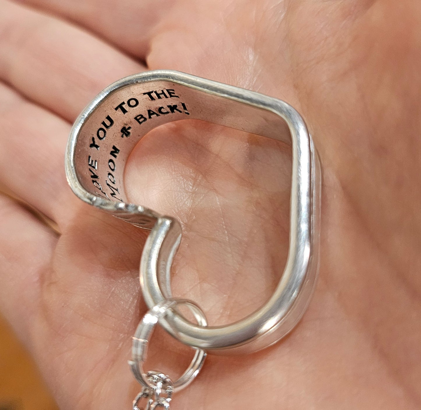 Love you to the moon & back! -Silverplate Heart Necklace Hand Stamped