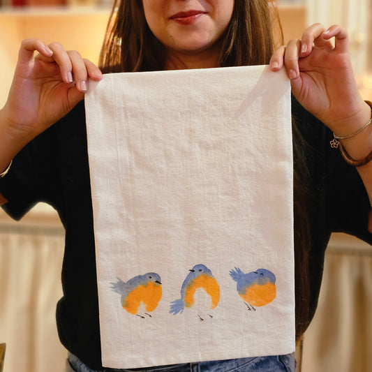 Three Blue Birds Tea Towel