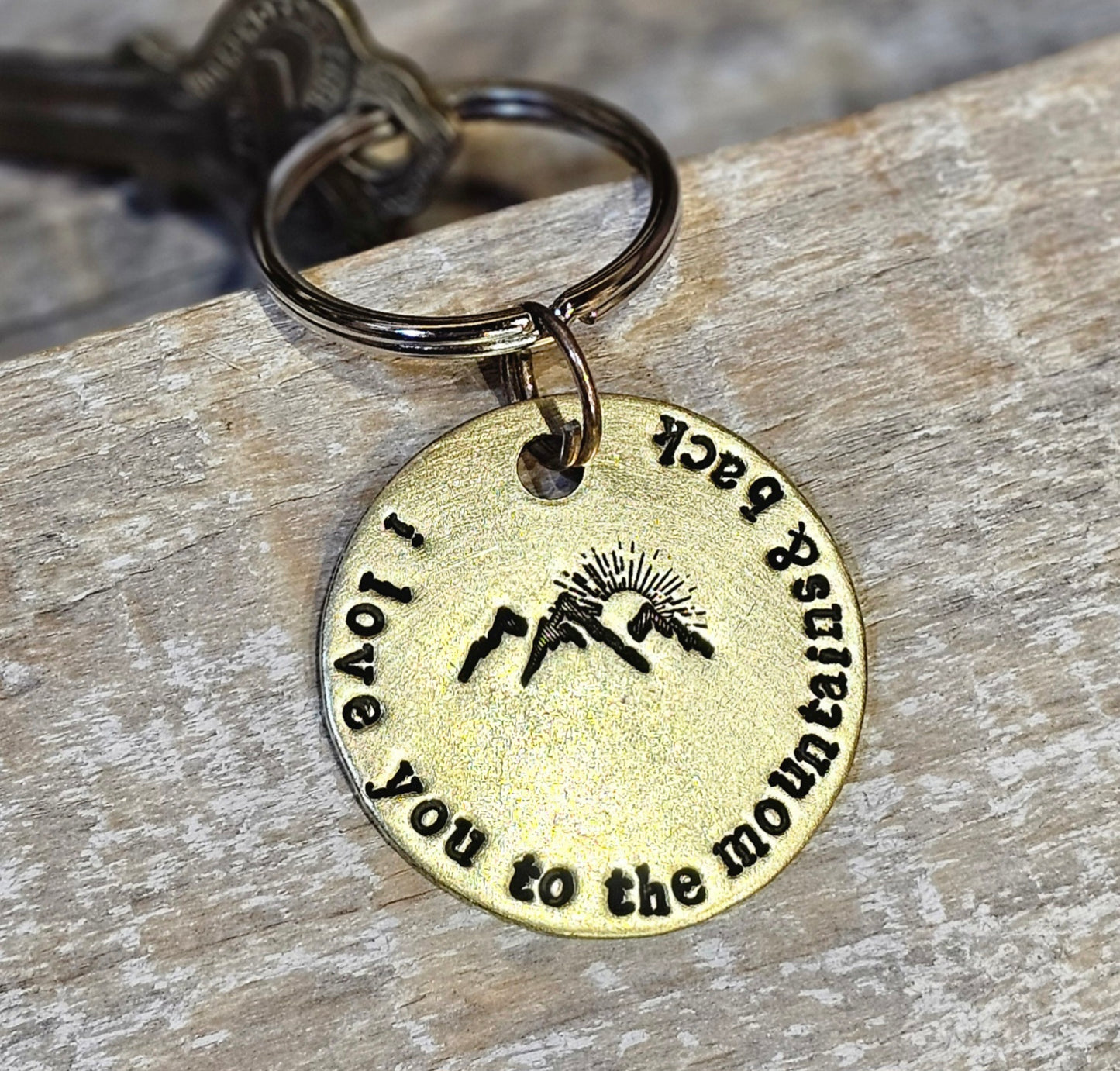 Love you to the Mountains and Back - 1.5" Hand Stamped Brass