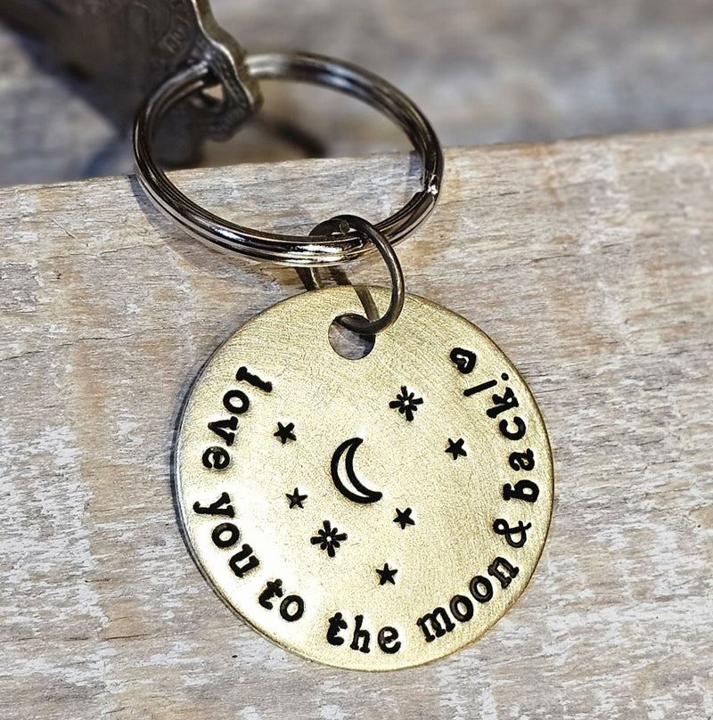 Love you to the Moon and Back - 1.5" Hand Stamped Brass