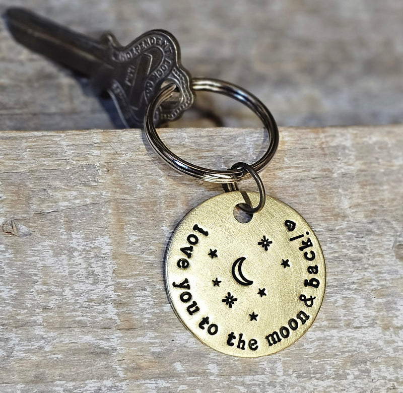 Love you to the Moon and Back - 1.5" Hand Stamped Brass