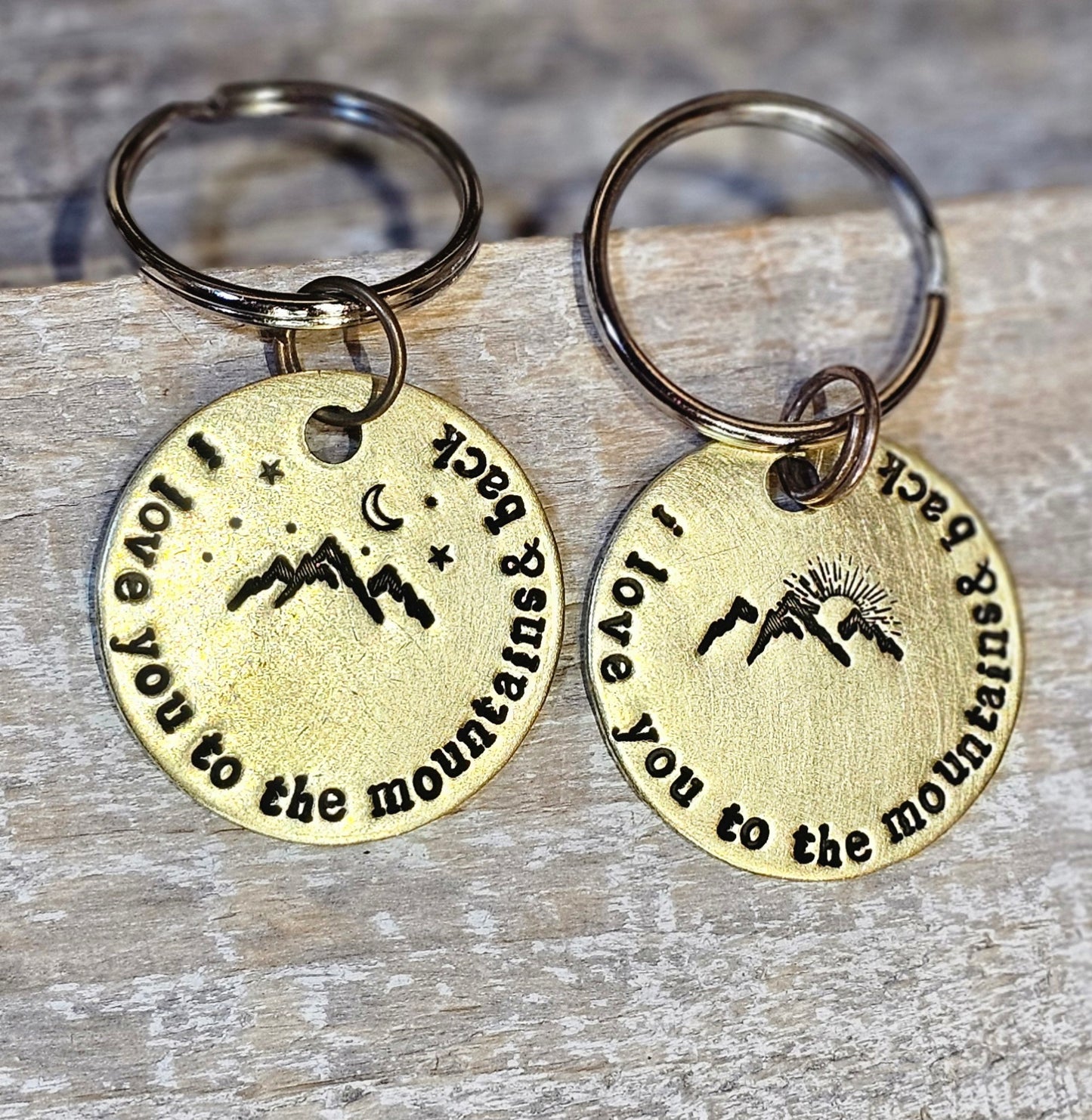 Love you to the Mountains and Back - 1.5" Hand Stamped Brass