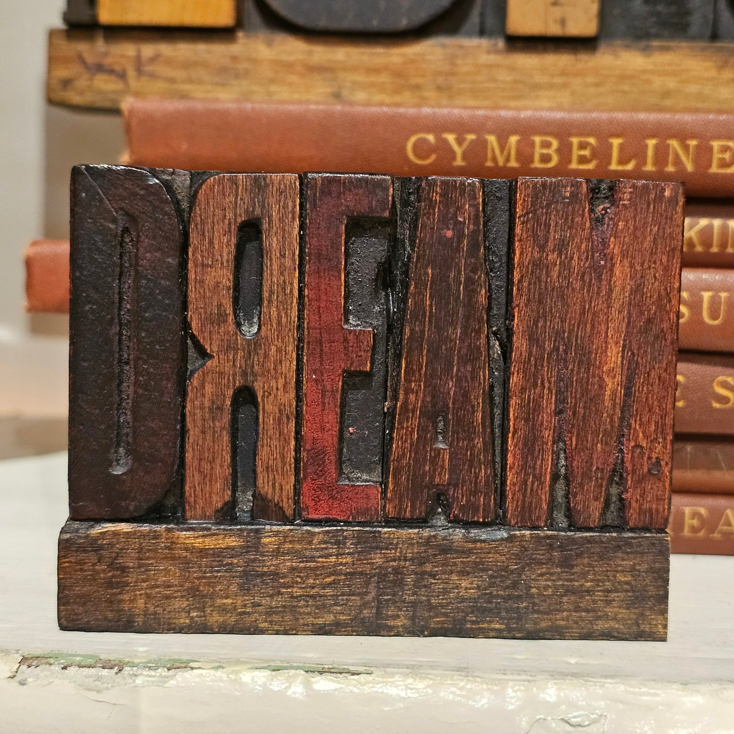 DREAM Letterpress on Reglet 4"x2.5"x1" light R