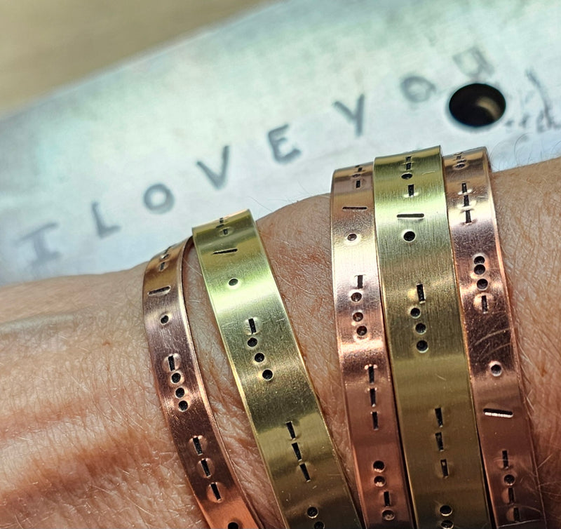 I Love You - Morse Code Stamped Bracelet - Brass 3/8"
