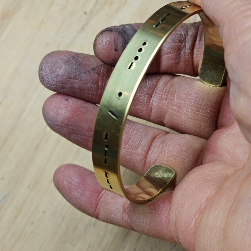I Love You - Morse Code Stamped Bracelet - Brass 3/8"