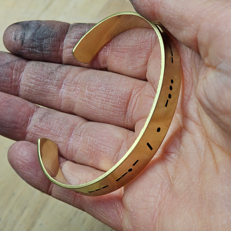I Love You - Morse Code Stamped Bracelet - Brass 3/8"