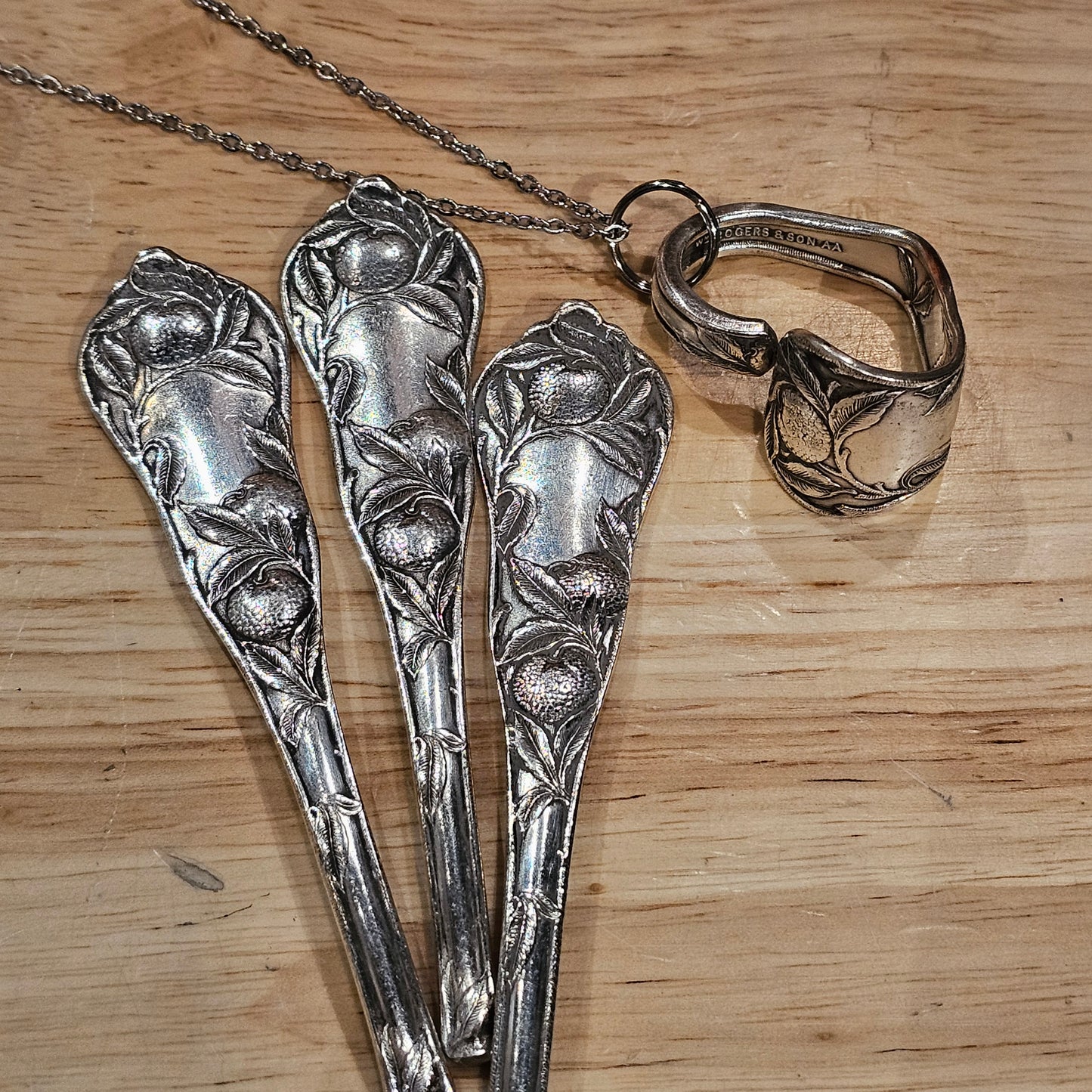 Silverplate Heart Necklace - Citrus Oranges Pattern