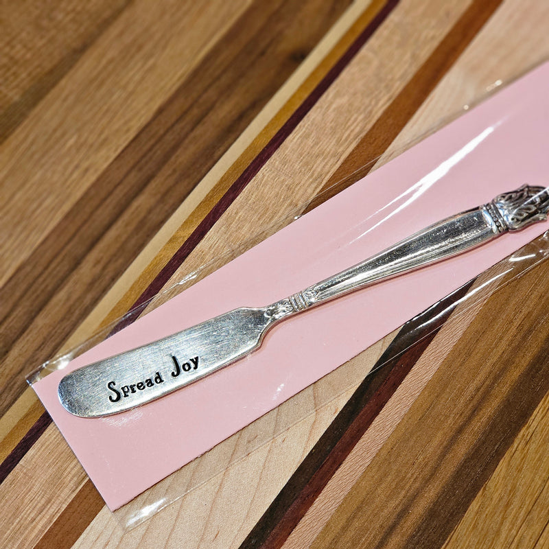 Spread Joy Silver Plate Spreader Hand Stamped