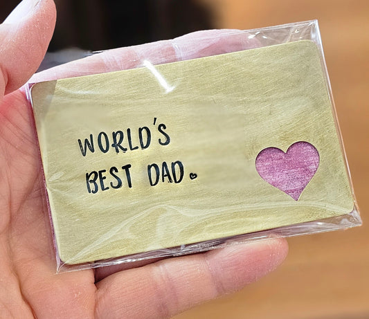 "World's Best Dad" Hand Stamped Brass Wallet Card w/ Cutout Heart