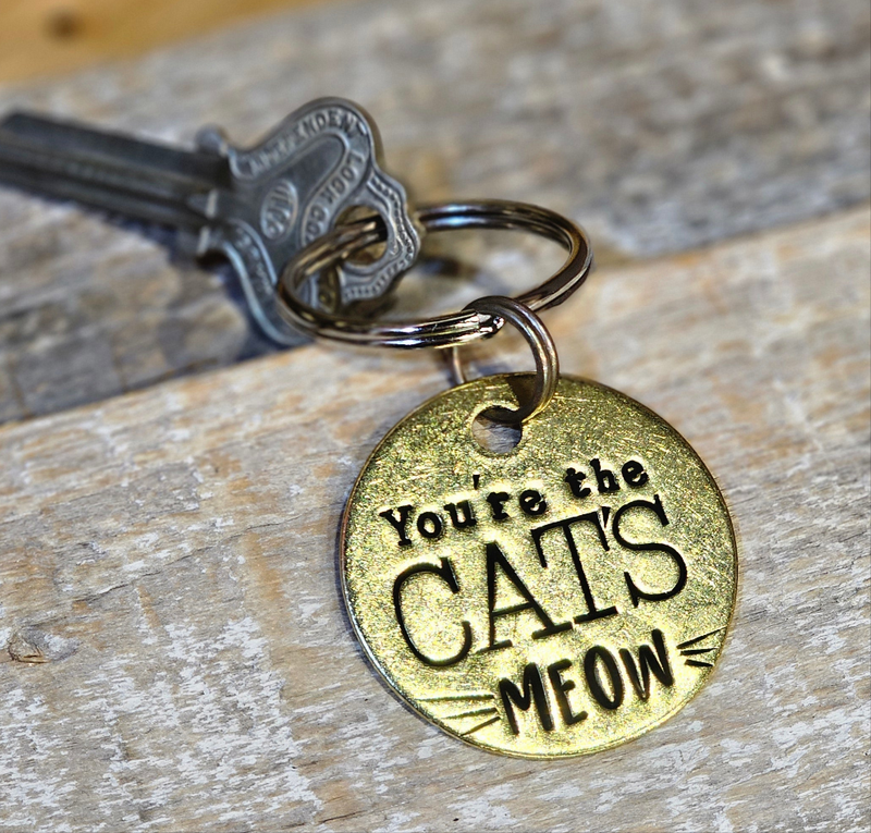 Cat's Meow Key Ring Necklace Hand Stamped Customizable