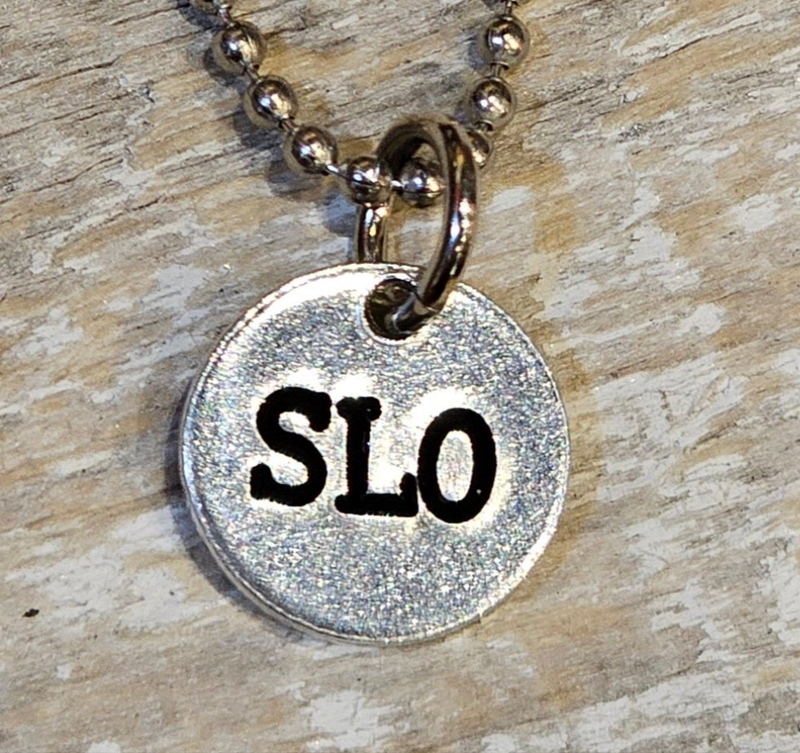 SLO - Hand stamped aluminum charm with 18" necklace