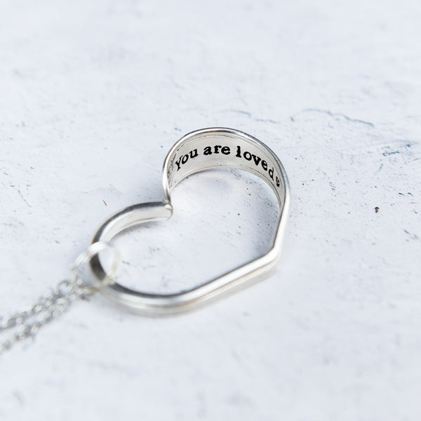 You Are Loved - Silver Plate Heart Necklace Hand Stamped