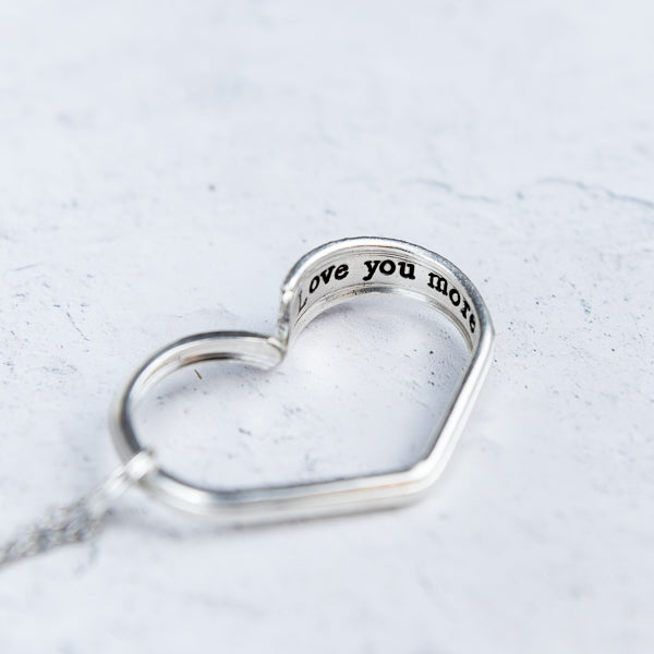 Love You More - Silver Plate Heart Necklace Hand Stamped