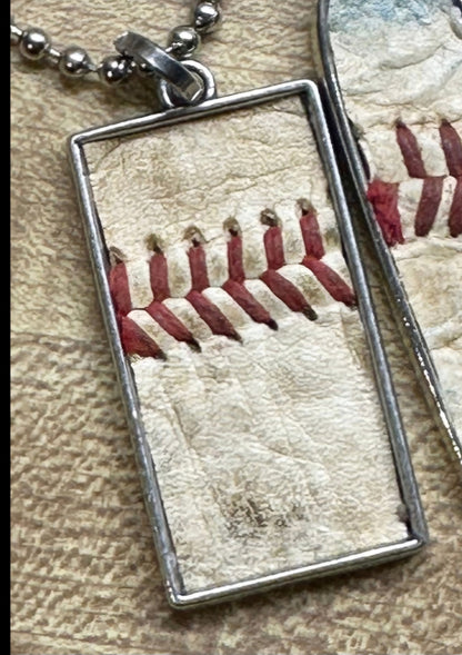 Vintage Baseball Pendant Necklace Rectangle*