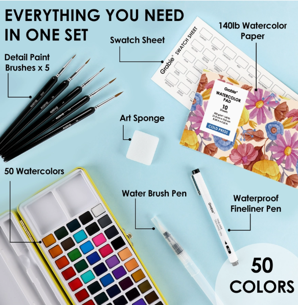 50 All-In-One Watercolor Set