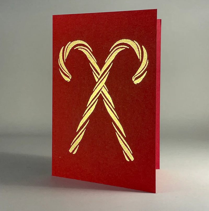 Candy Cane Copper Leaf Greeting Card-Red