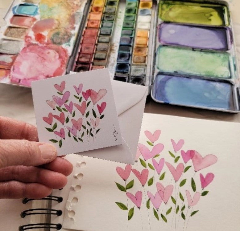 Heart Flowers by M. E. James 3x3 Gift Card