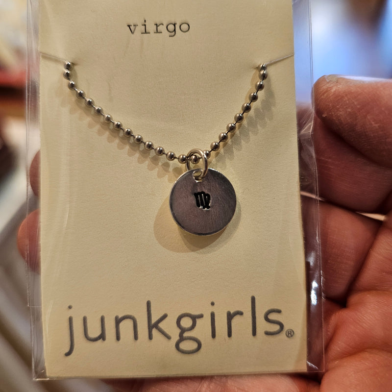 Virgo Zodiac Sign Hand Stamped Necklace on 18" mini ball chain