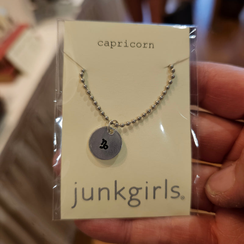 Capricorn Zodiac Sign Hand Stamped Necklace on 18" mini ball chain