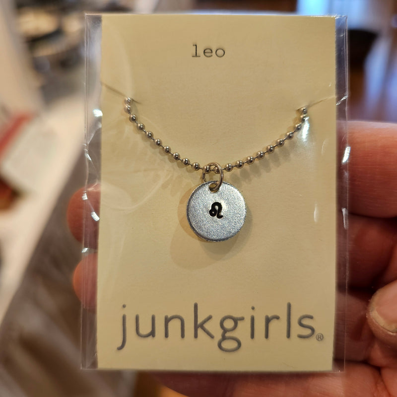 Leo Zodiac Sign Hand Stamped Necklace on 18" mini ball chain