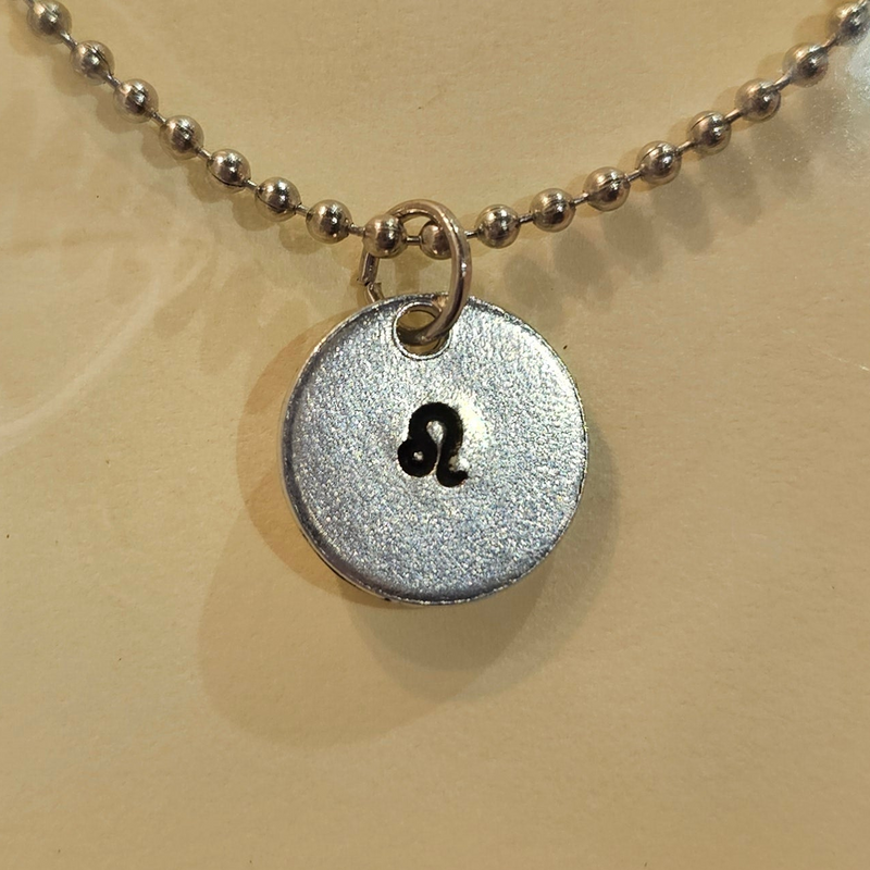 Leo Zodiac Sign Hand Stamped Necklace on 18" mini ball chain