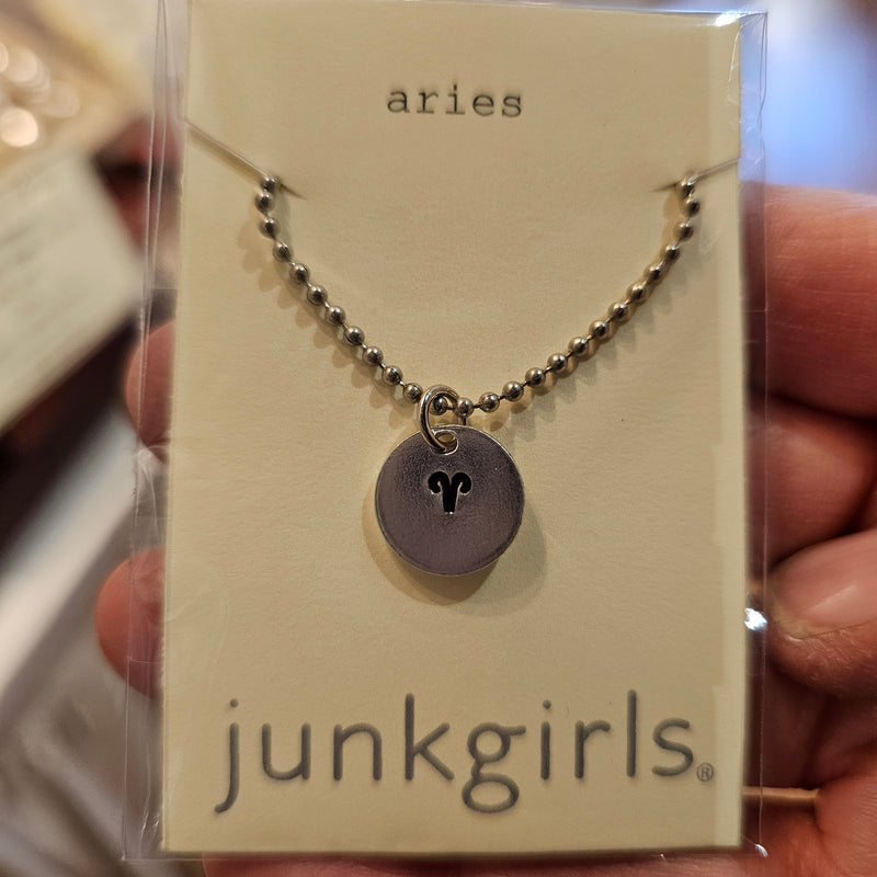 Aries Zodiac Sign Hand Stamped Necklace on 18" mini ball chain