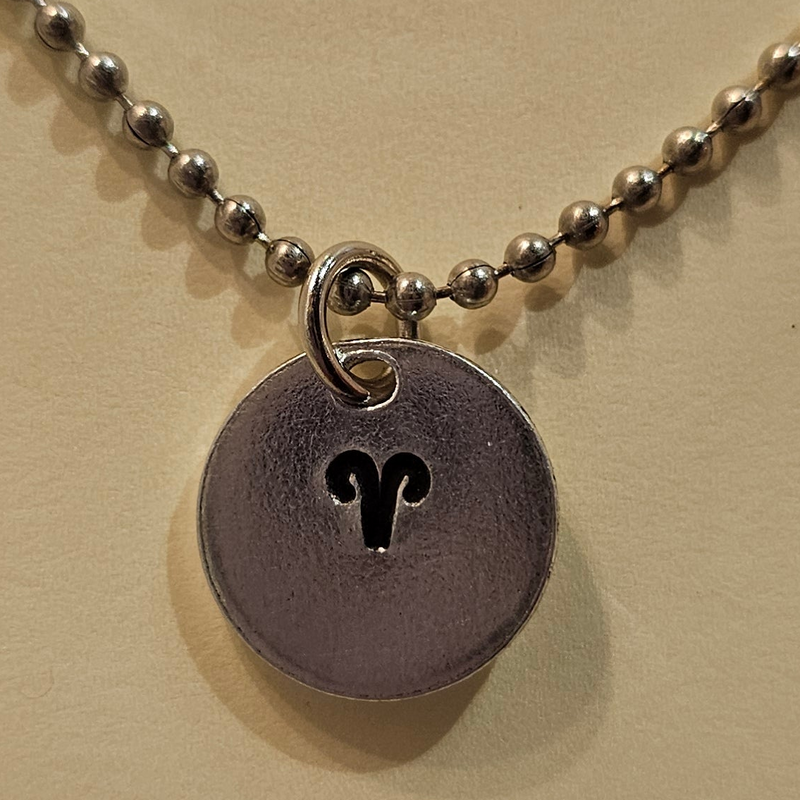 Aries Zodiac Sign Hand Stamped Necklace on 18" mini ball chain