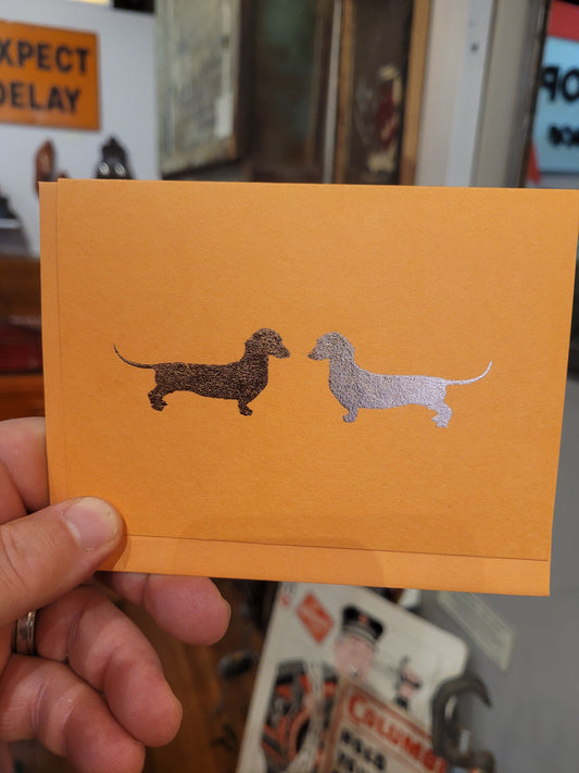 Dachshunds Copper Leaf in Orange Fizz Greeting Card