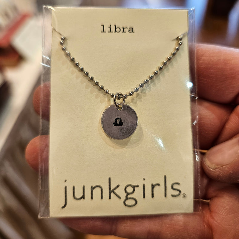 Libra Zodiac Sign Hand Stamped Necklace on 18" mini ball chain