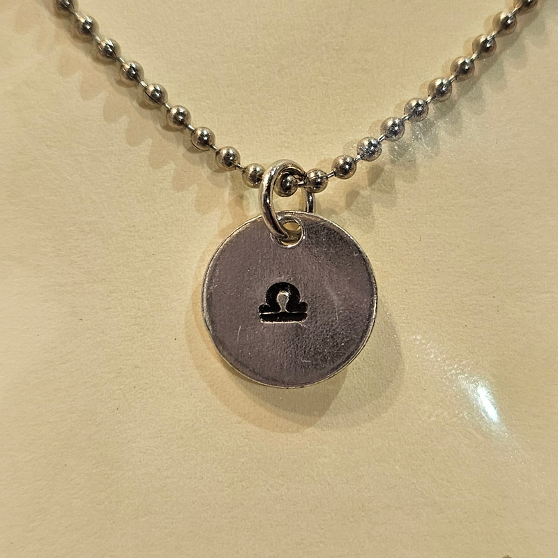Libra Zodiac Sign Hand Stamped Necklace on 18" mini ball chain