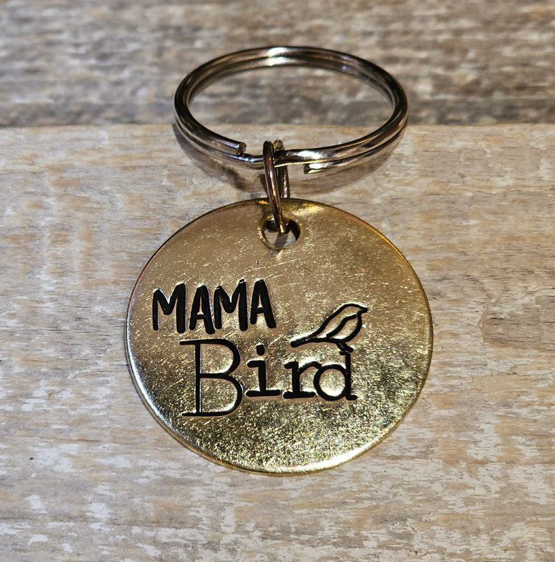 Mama Bird Hand Stamped Brass
