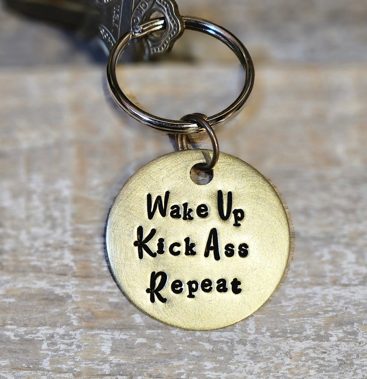 Wake Up. Kick Ass. Repeat - Hand Stamped Brass