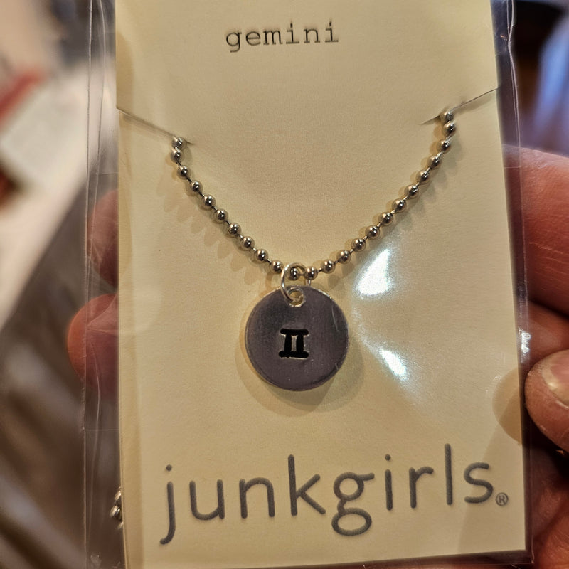 Gemini Zodiac Sign Hand Stamped Necklace on 18" mini ball chain