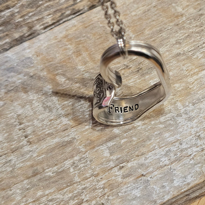 Hand Bent Heart Necklace - with Custom Text inside - Silver Plate Cutlery