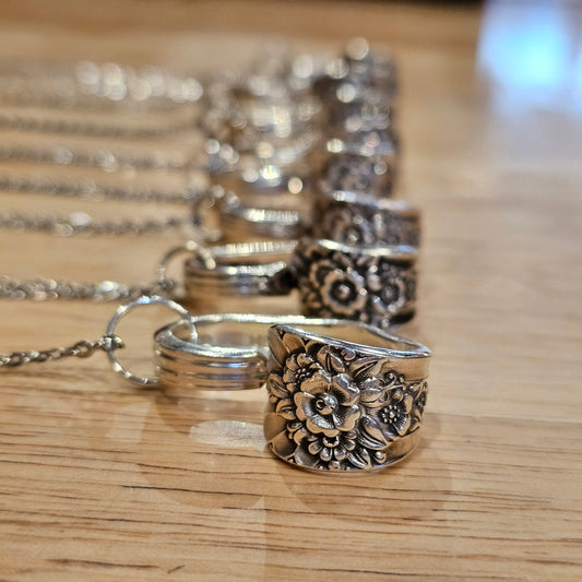 Jubilee pattern - Silver Plate Heart Necklace Hand Stamped