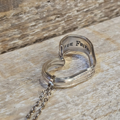 Hand Bent Heart Necklace - with Custom Text inside - Silver Plate Cutlery