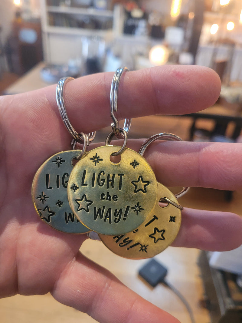 Light the Way! - 1.5" Stamped Brass Key ring / Necklace